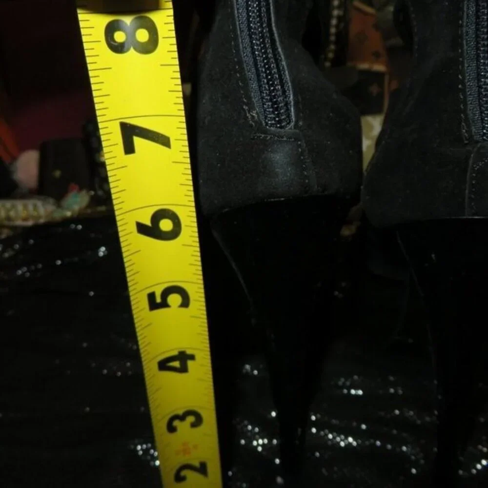 Miss Angelique Black Turkish Suede Leather Platforms Caged Stilettos Heels 9